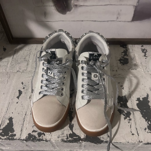 Gianni Bini White and Silver Glitter Sneakers - Picture 1 of 4